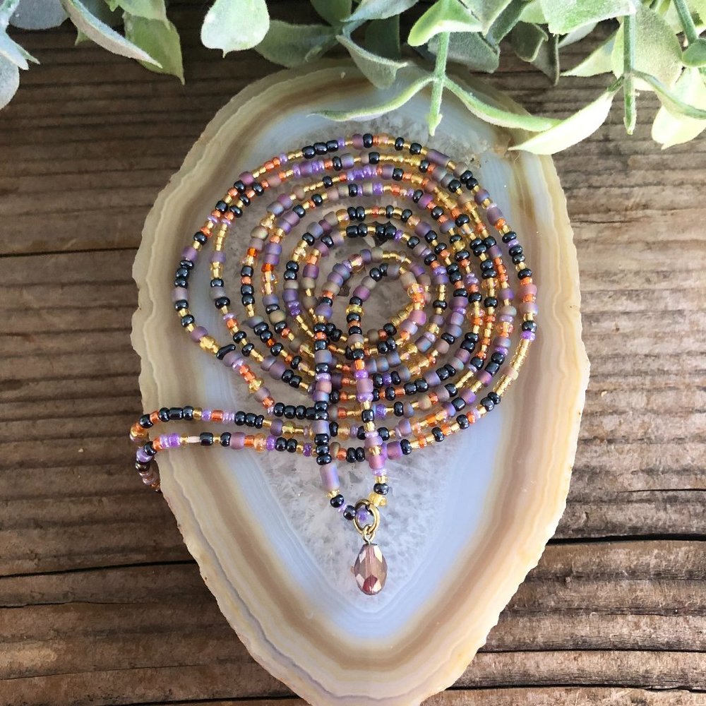Iris Charmed Waist Beads, Belly Chain, Belly Beads, Body Jewelry, Seed Bead